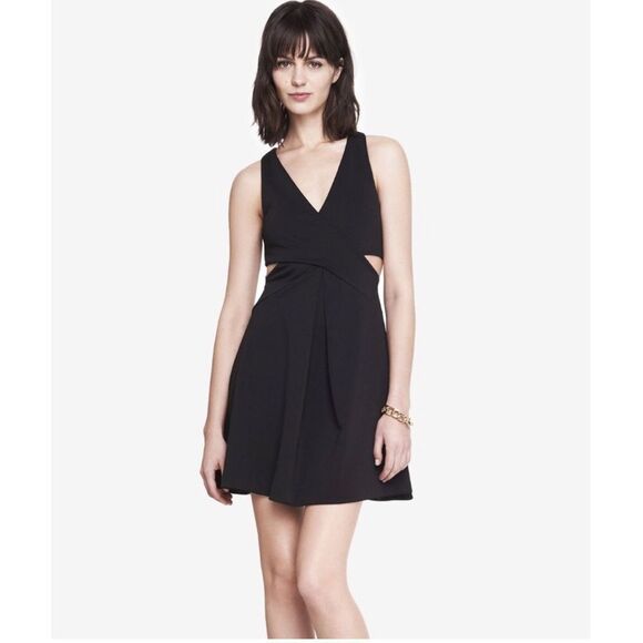 EXPRESS | Black Cut Out Crossover Wrap Front V-Neck Mini Dress Women’s Size 12 - Picture 1 of 10